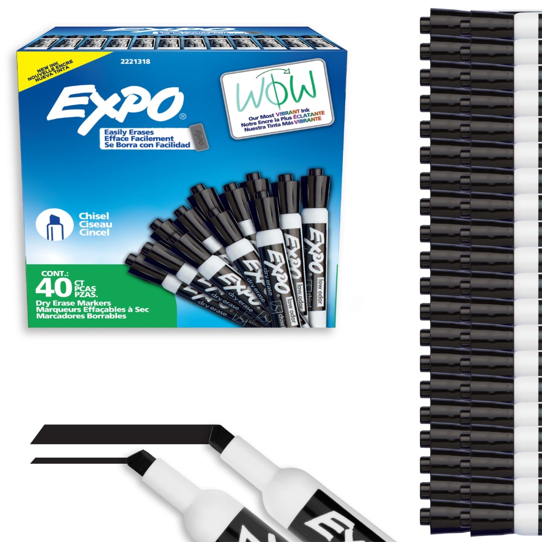 EXPO®Dry Erase Markers, Low Odor Ink, Black, Chisel Tip, 40 Count