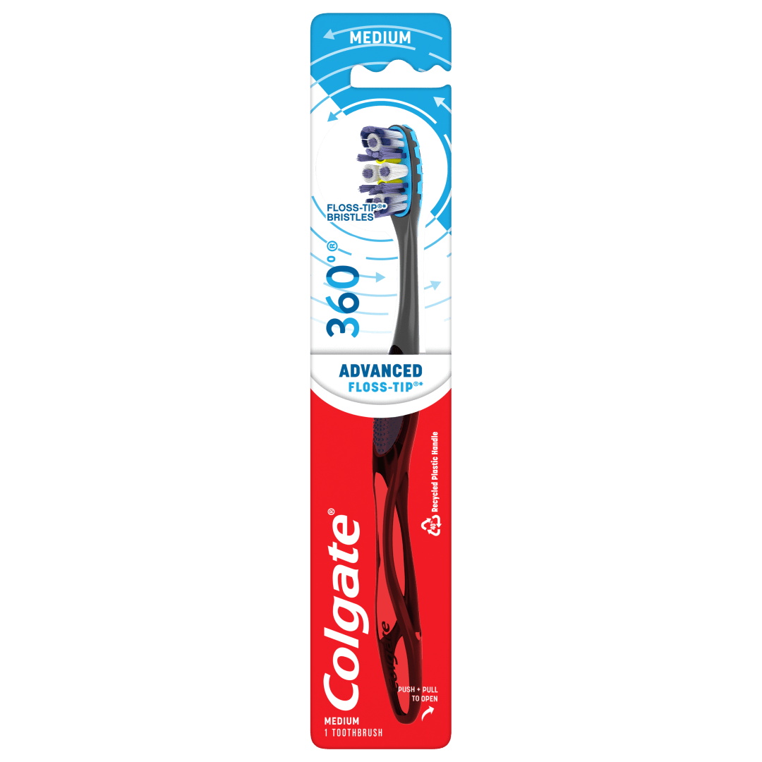 Colgate 360° Advanced Floss-Tip Bristles Toothbrush, Medium