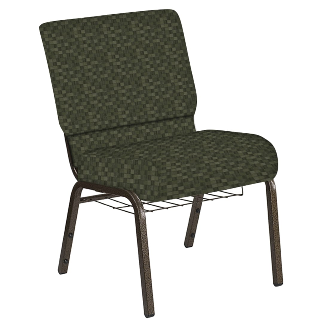 Embroidered 21''W Church Chair in Empire Fern Fabric with Book Rack - Gold Vein Frame