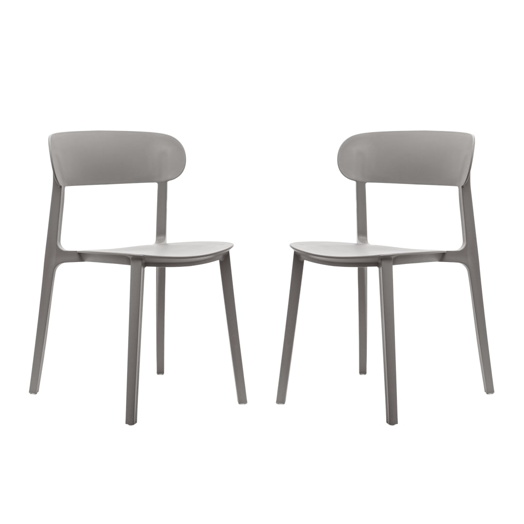 Dover Set of 2 Indoor-Outdoor Stacking Patio Chairs with Curved Backrests, Commercial All-Weather Resin Chairs in Gray