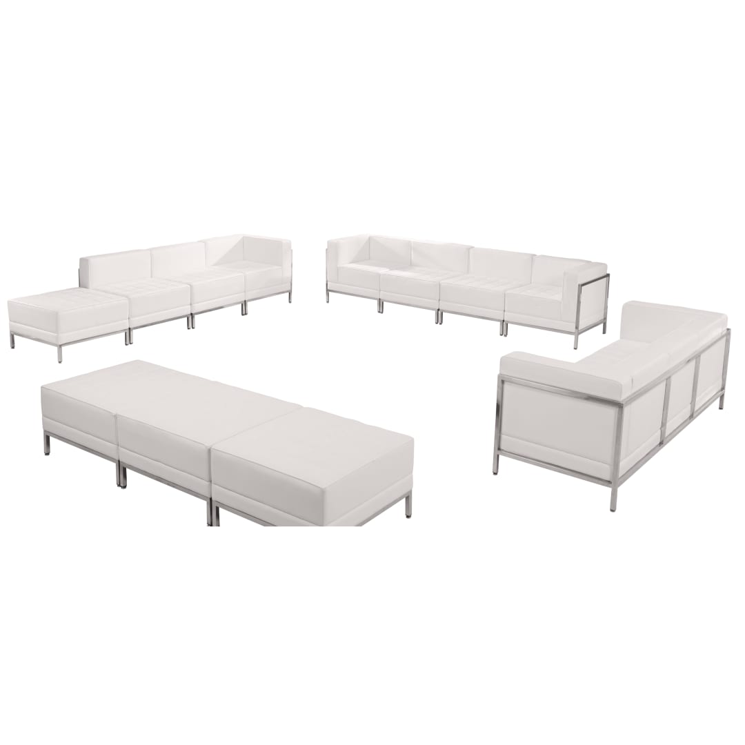 HERCULES Imagination Series Melrose White LeatherSoft Sofa, Lounge &amp; Ottoman Set with Ganging Clips, 12 Pieces