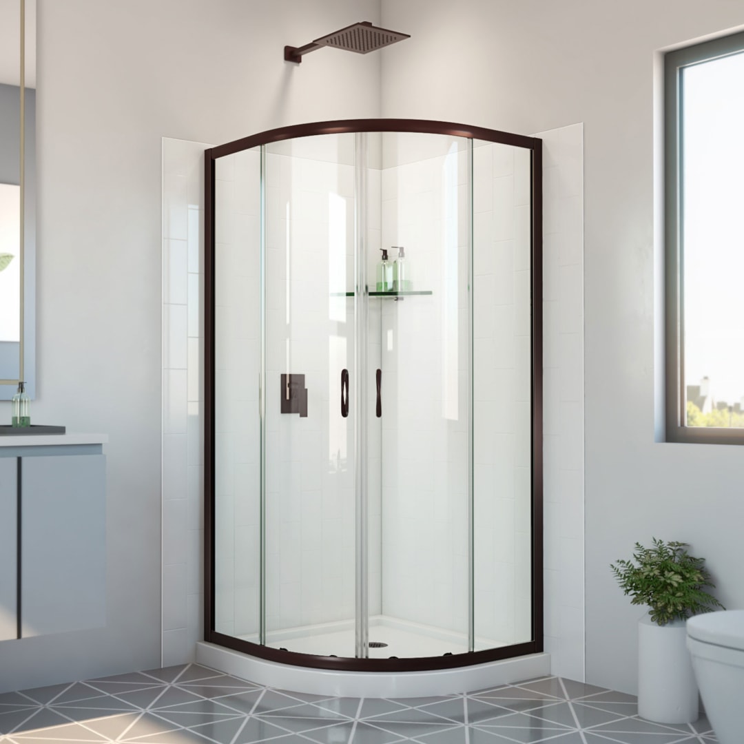 DreamLine Prime 36 inch x 36 inch x 78 3/4 inch H Semi-Frameless Sliding Shower Enclosure in Oil Rubbed Bronze and Clear Glass, Shower Base, and Wall Kit in White