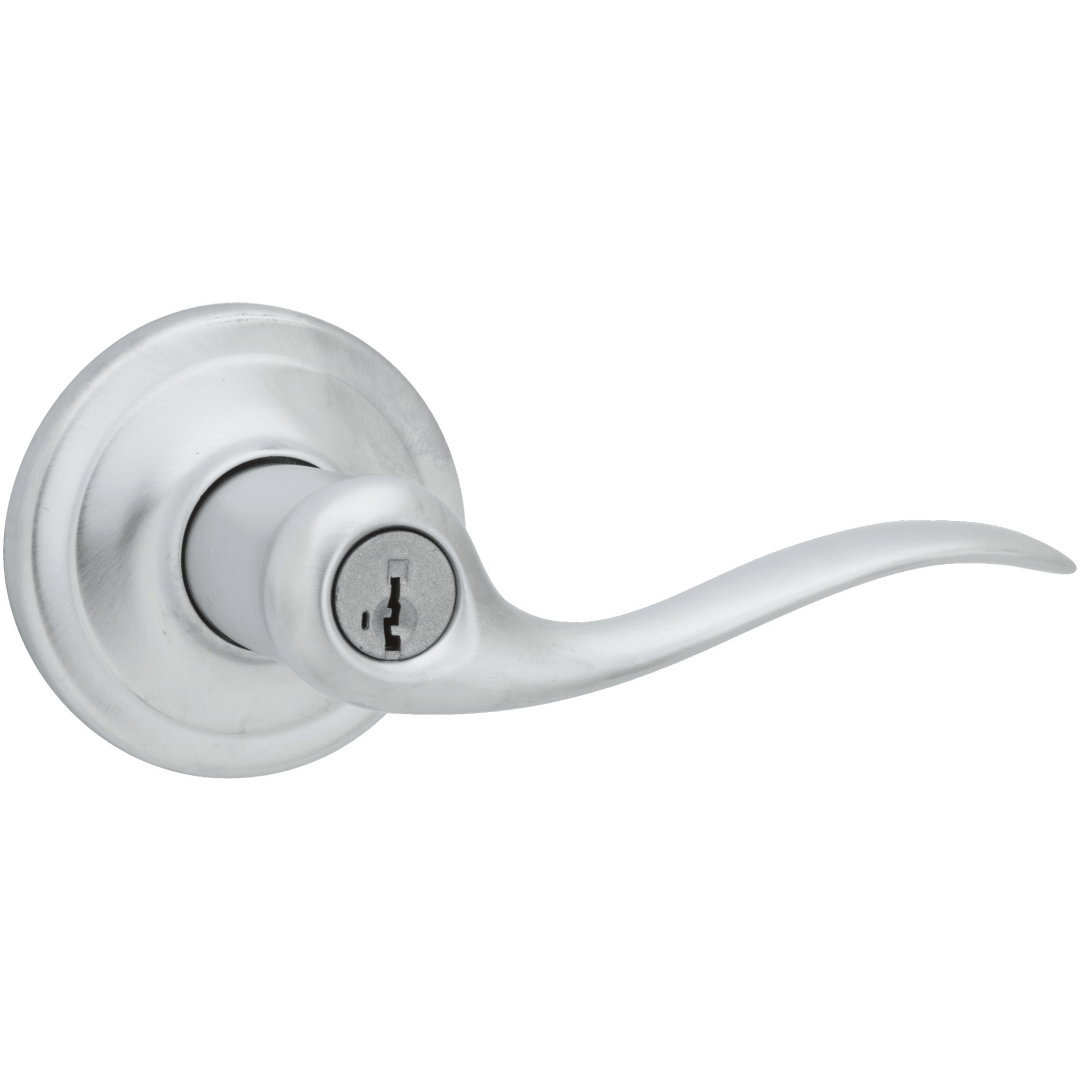 Tustin Keyed Entry Lever in Satin Chrome featuring SmartKey Security