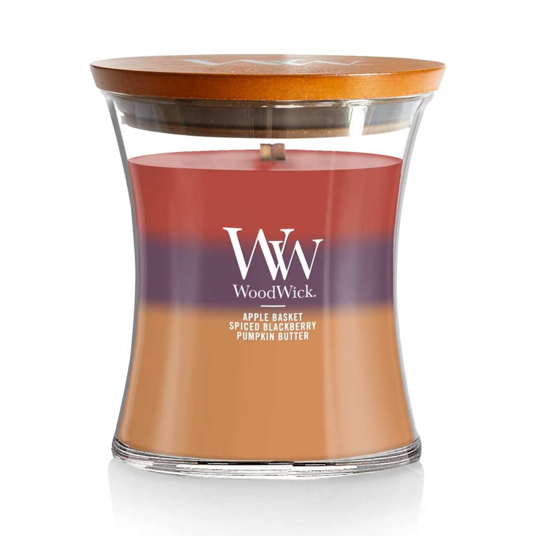 WoodWick® Medium Hourglass Scented Candle, Autumn Harvest Scented, Premium Soy Blend Wax, Crackles as it Burns, Great for Home Décor or Gifting, 9.7oz