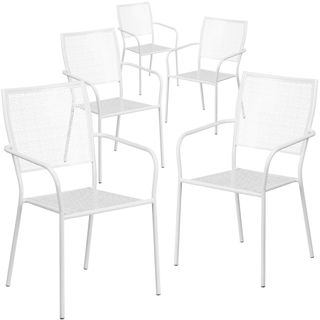 Oia Commercial Grade 5 Pack White Indoor-Outdoor Steel Patio Arm Chair with Square Back