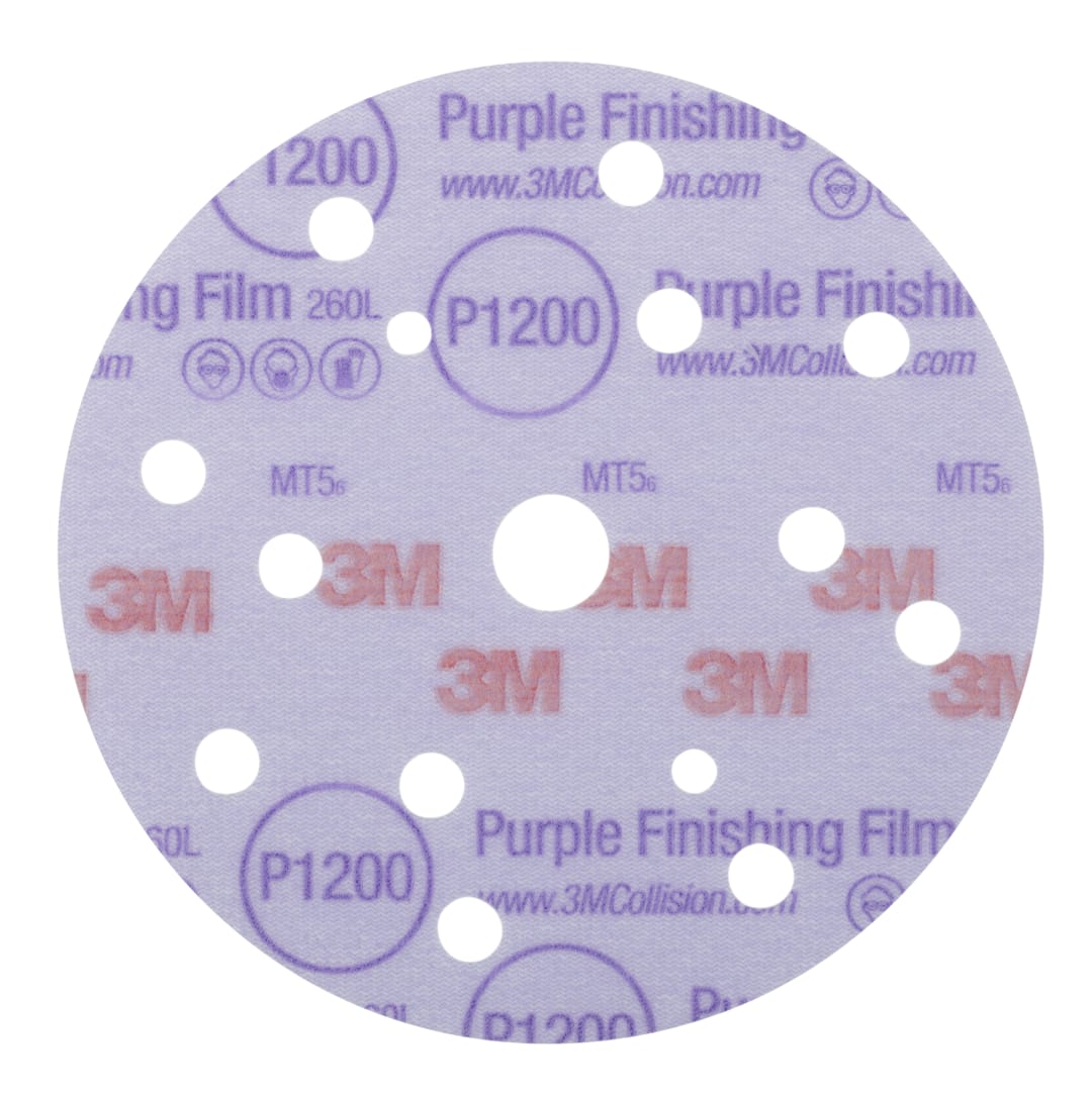 3M™ Hookit™ Mor Finisaj Filmi Disk Zımpara 260L, 150 mm, 15 Delikli, P1200, 51158