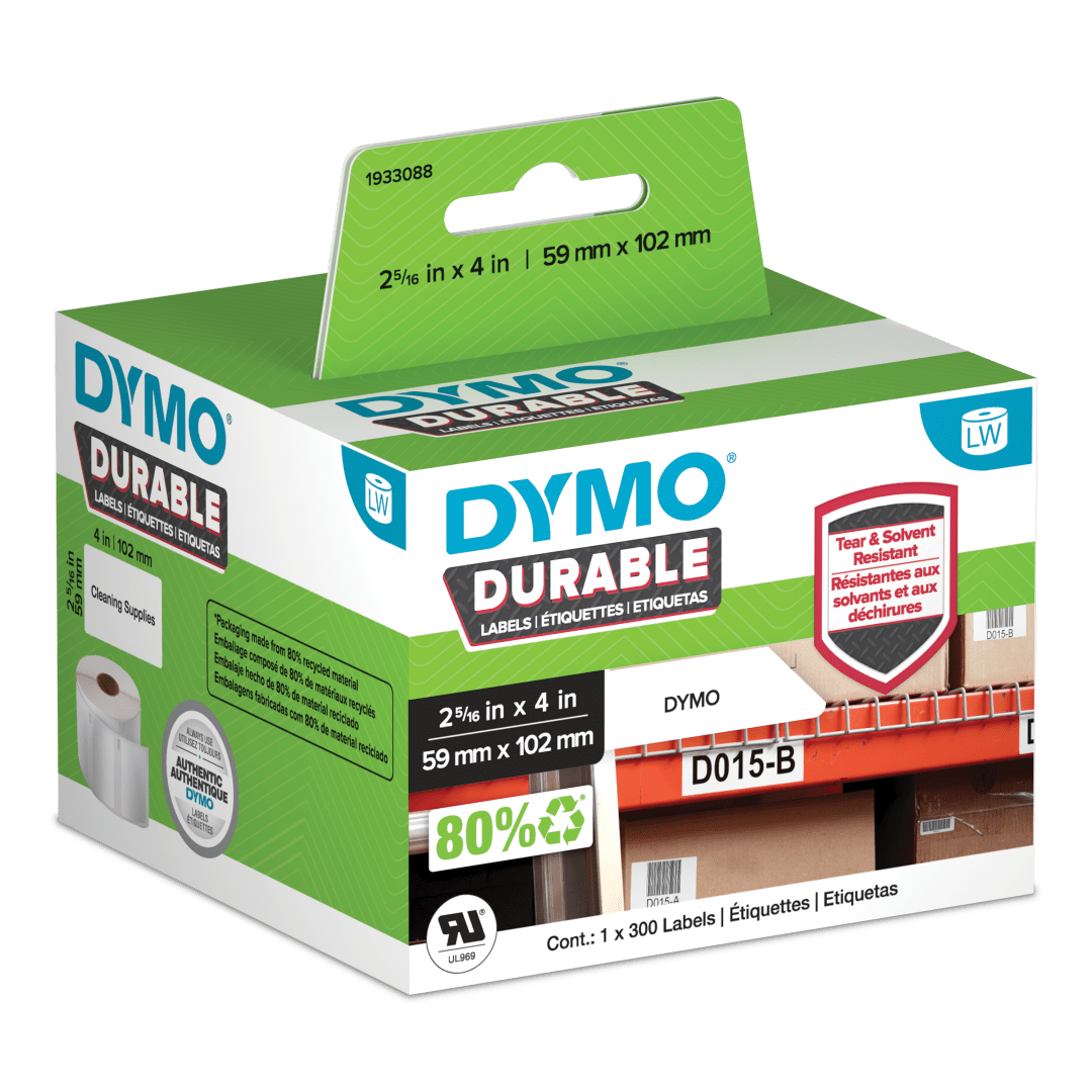 DYMO® LW Durable Industrial Labels for LabelWriter™ Label Printers, White Poly, 2-5/16” x 4”, 1 Roll of 300