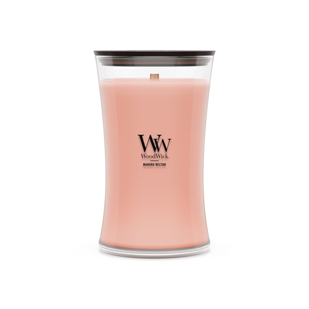 WoodWick® Manuka Nectar Scented Large Hourglass Candle, Crackles as it Burns, Great for gifting, 21oz