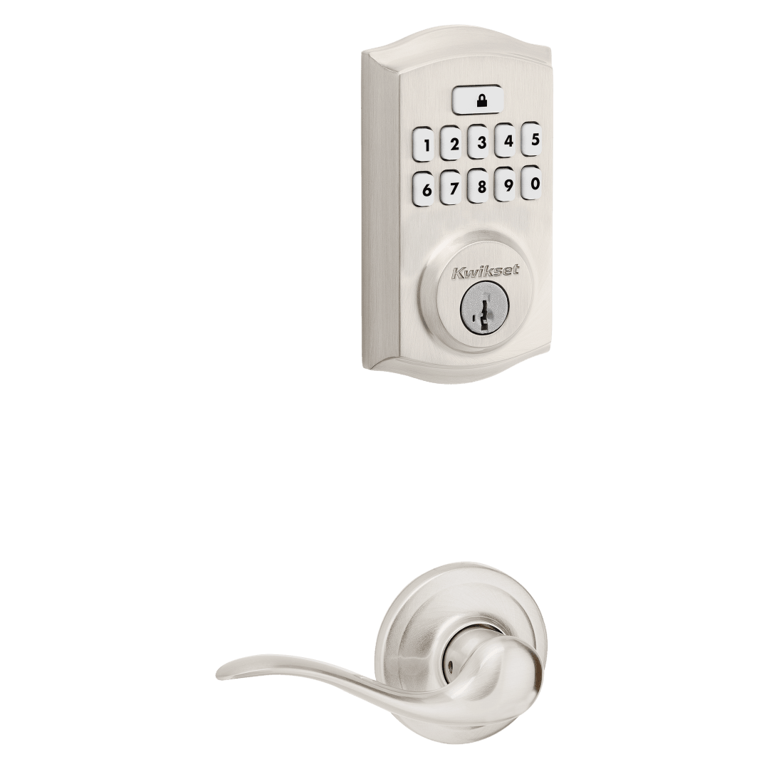 SmartCode 260 Traditional Keypad Electronic Deadbolt featuring SmartKey Security™ and Tustin Hall/Closet Lever Combo Pack in Satin Nickel
