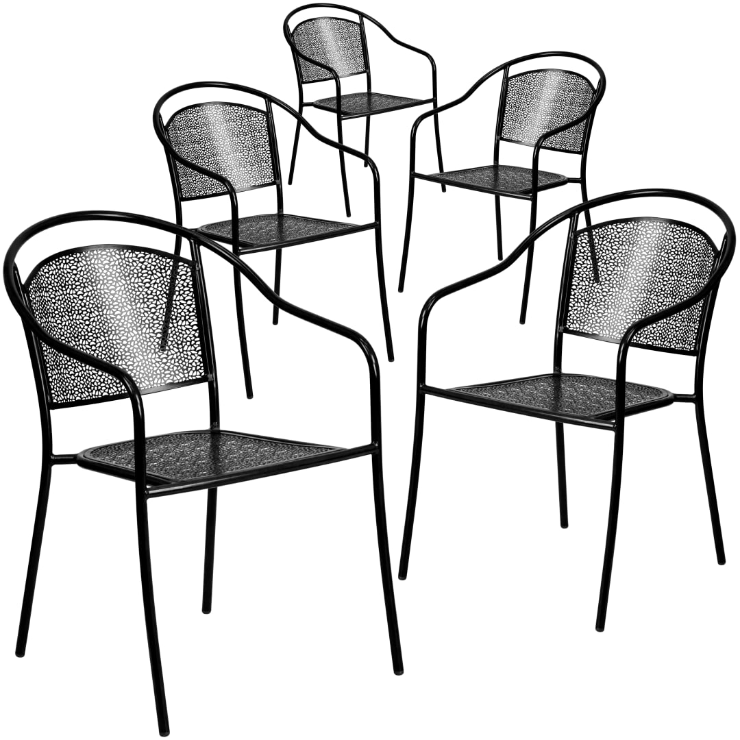 Oia Commercial Grade 5 Pack Black Indoor-Outdoor Steel Patio Arm Chair with Round Back