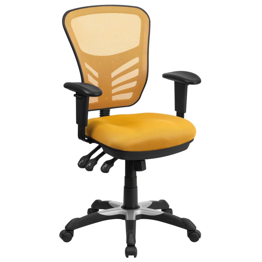 Nicholas Mid-Back Yellow-Orange Mesh Multifunction Executive Swivel Ergonomic Office Chair with Adjustable Arms