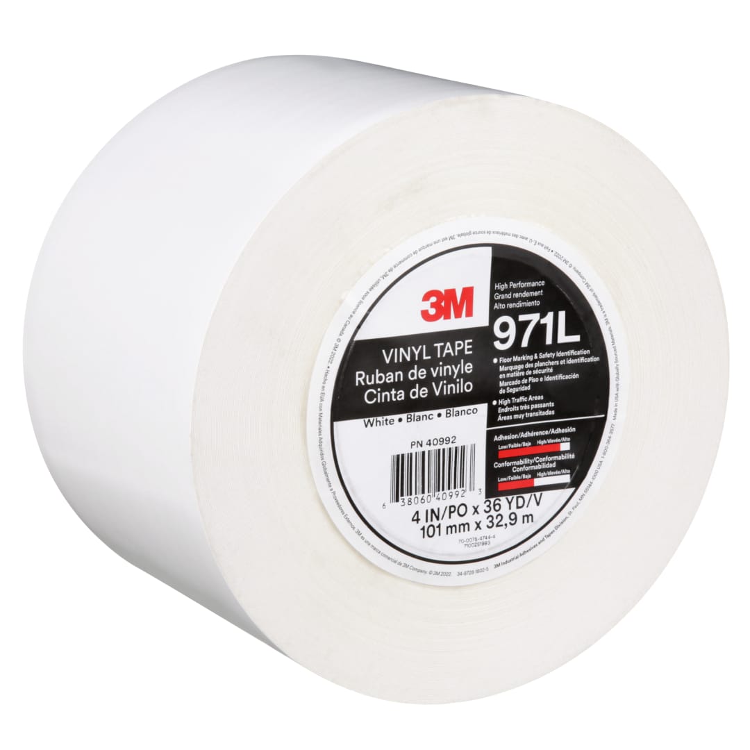 3M™ Dayanıklı Yer İşaretleme Bandı 971L, White, 101.6 mm x 33 m, 0.43 mm, Individually Wrapped Conveniently Packaged