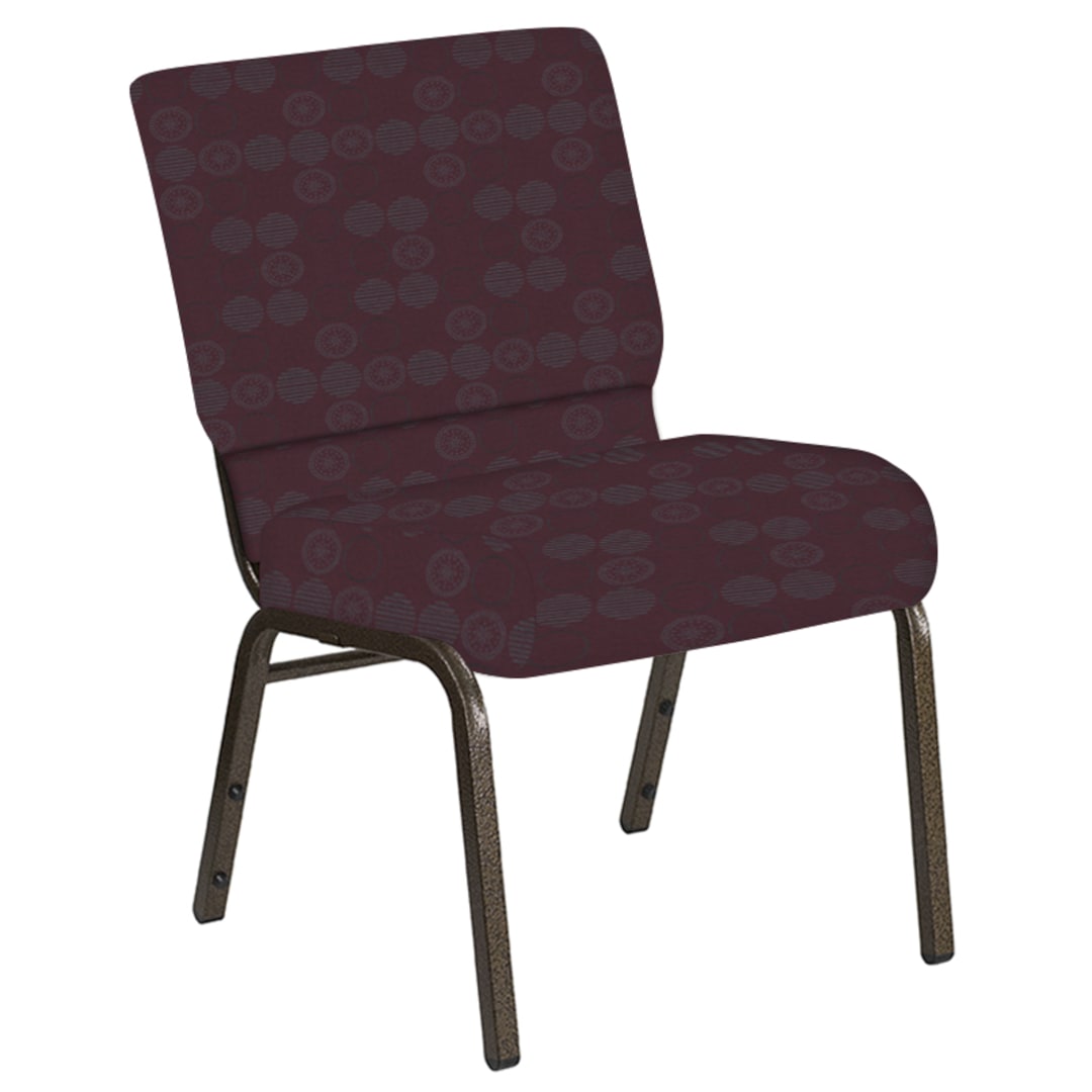 Embroidered 21''W Church Chair in Galaxy Wine Fabric - Gold Vein Frame