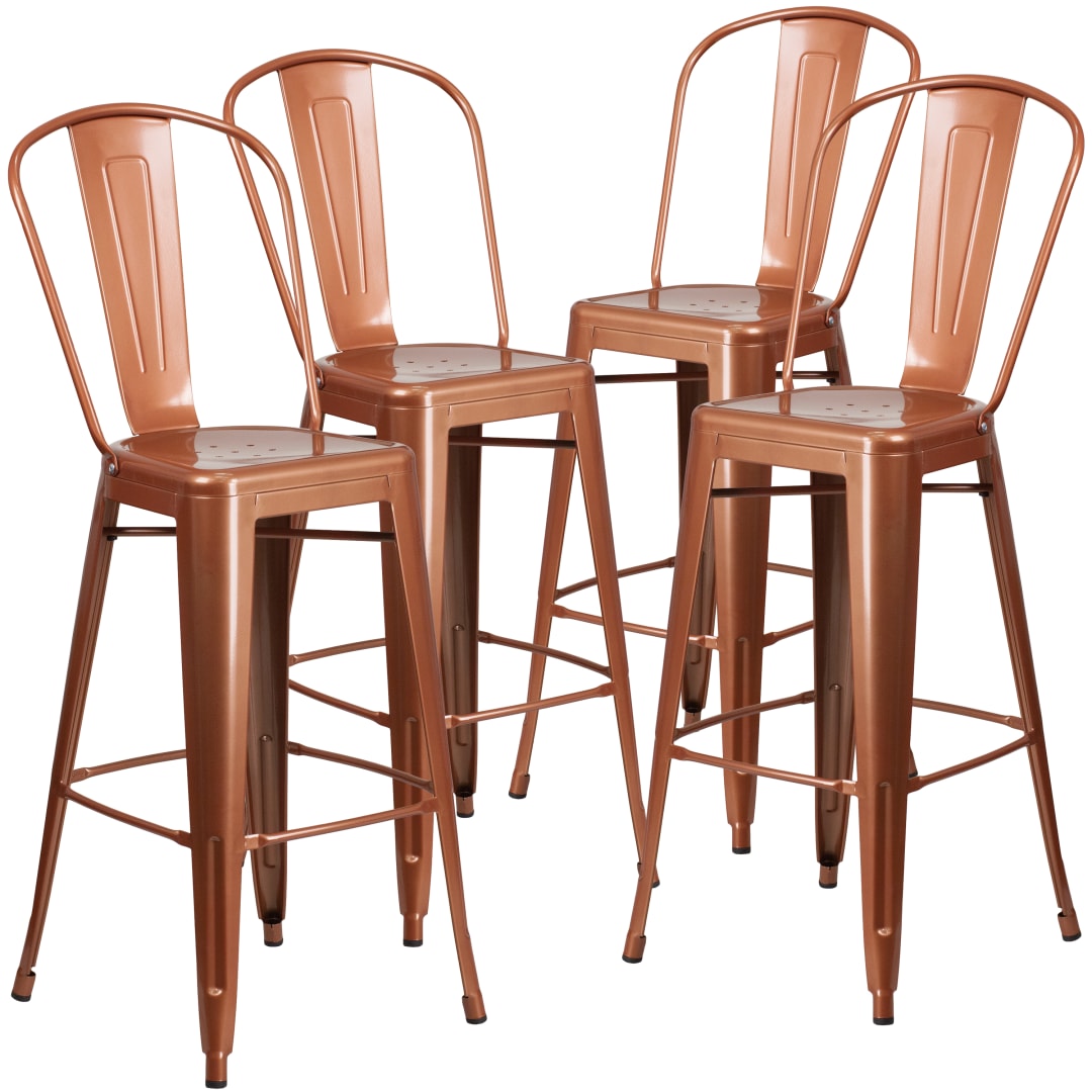Blake Commercial Grade 4 Pack 30" High Copper Metal Indoor-Outdoor Barstool with Back