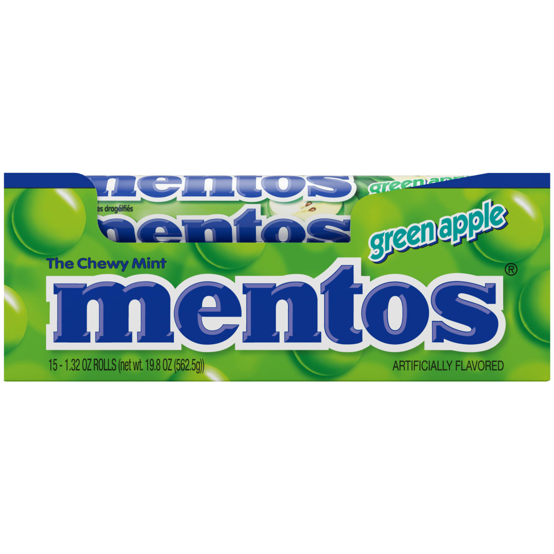 Mentos Chewy Mints Green Apple 14 pc Single Rolls - 15 Pack