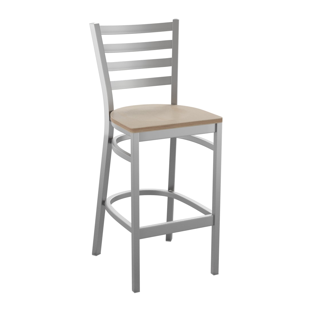 HERCULES Series Silver Antique Finish with Clear Coat Ladder Back Metal Restaurant Barstool - Antique White Wood Seat