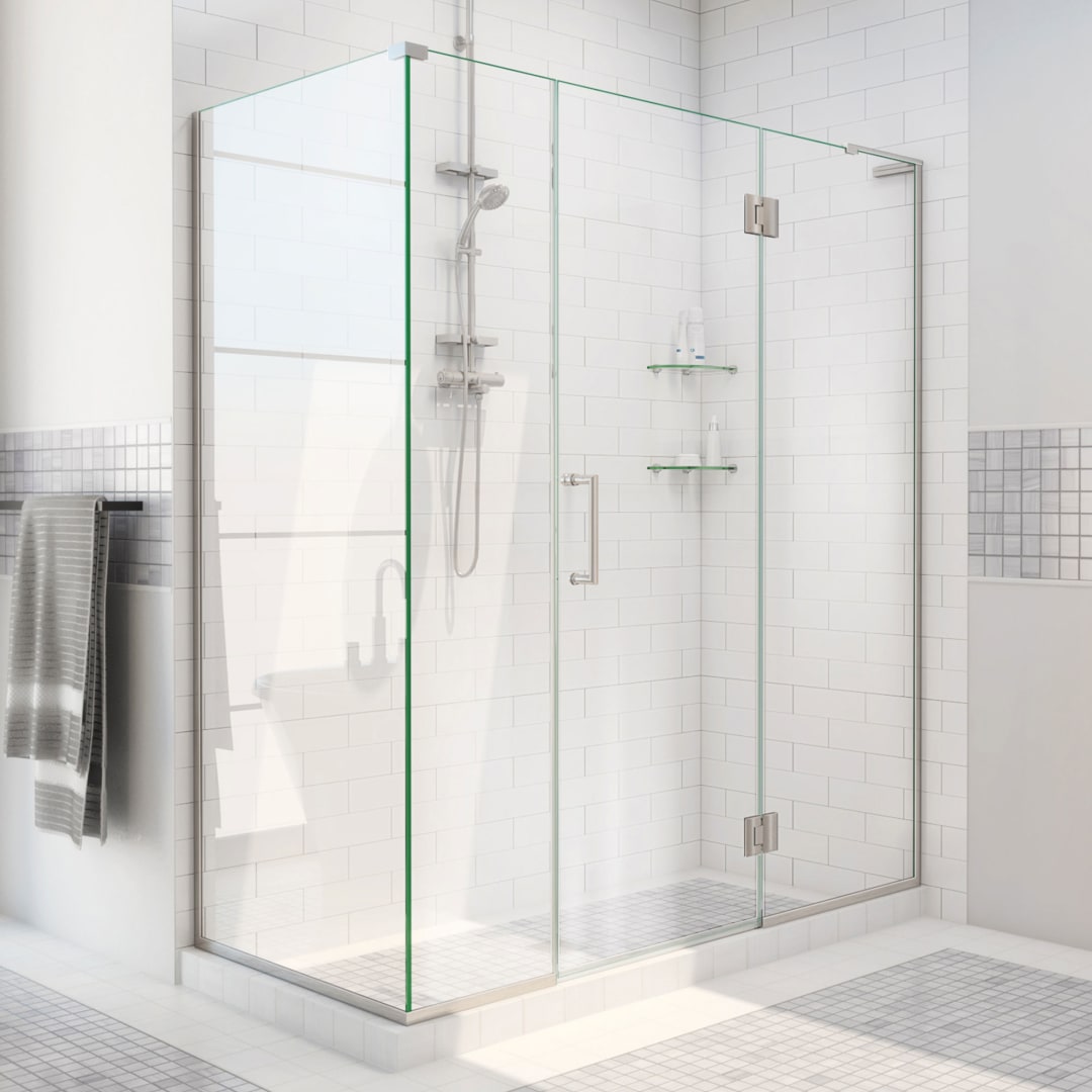 DreamLine Unidoor-X 63 1/2 inch W x 30 3/8 inch D x 72 inch H Frameless Hinged Shower Enclosure in Brushed Nickel