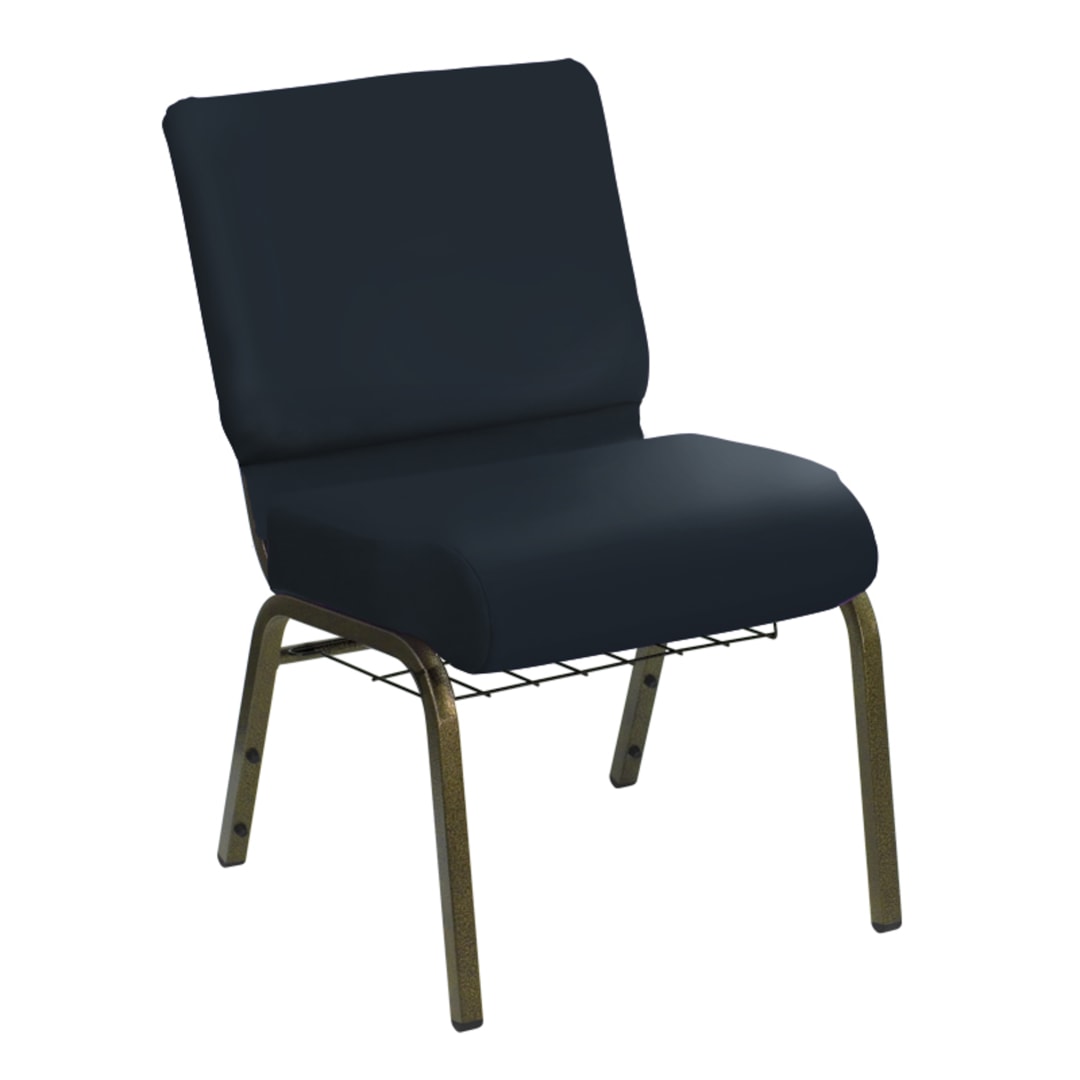 Embroidered HERCULES Series 21''W Church Chair in E-Z Sierra Royal Vinyl with Book Rack - Gold Vein Frame