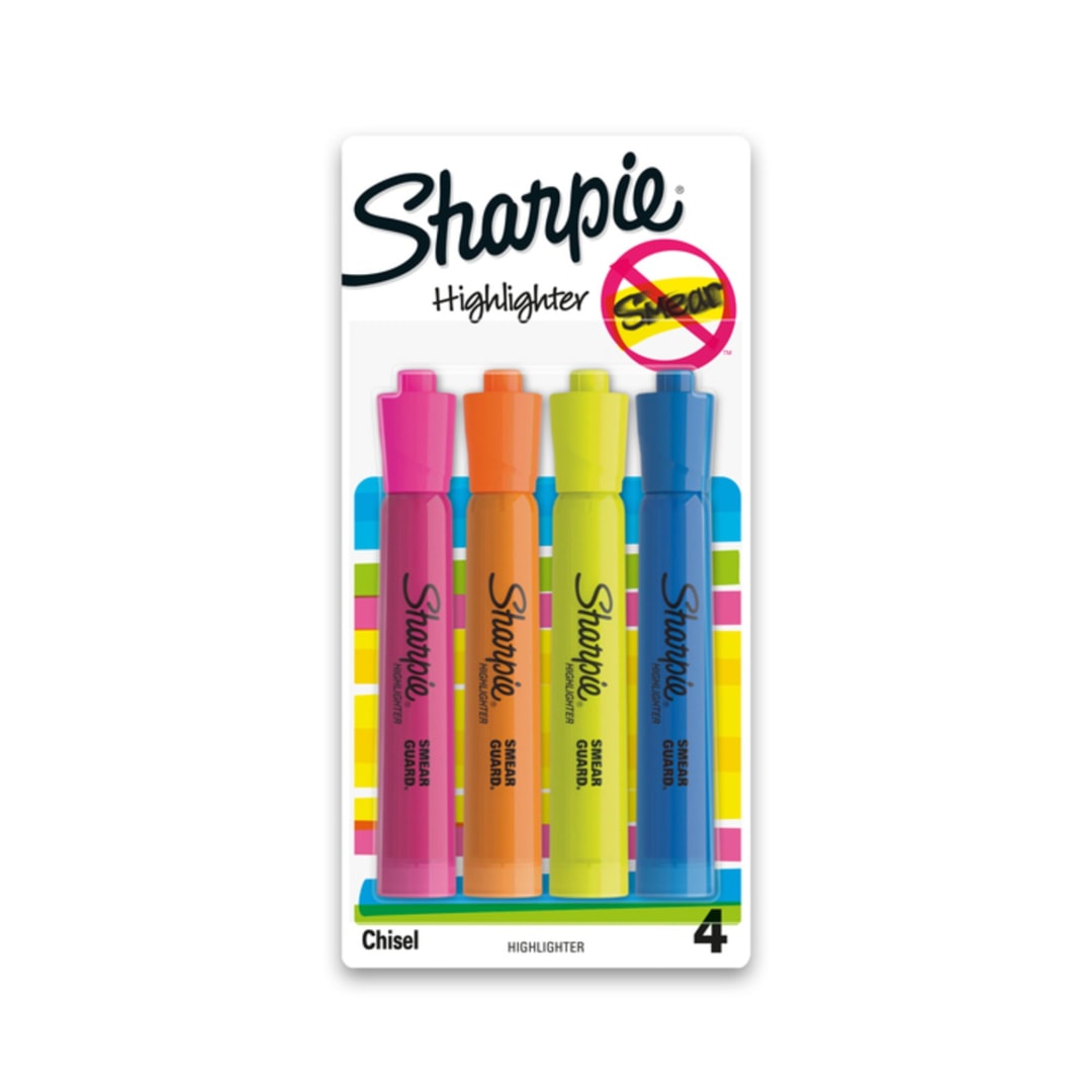 Sharpie® Tank Style Highlighters, Chisel Tip, Assorted, 4 Count