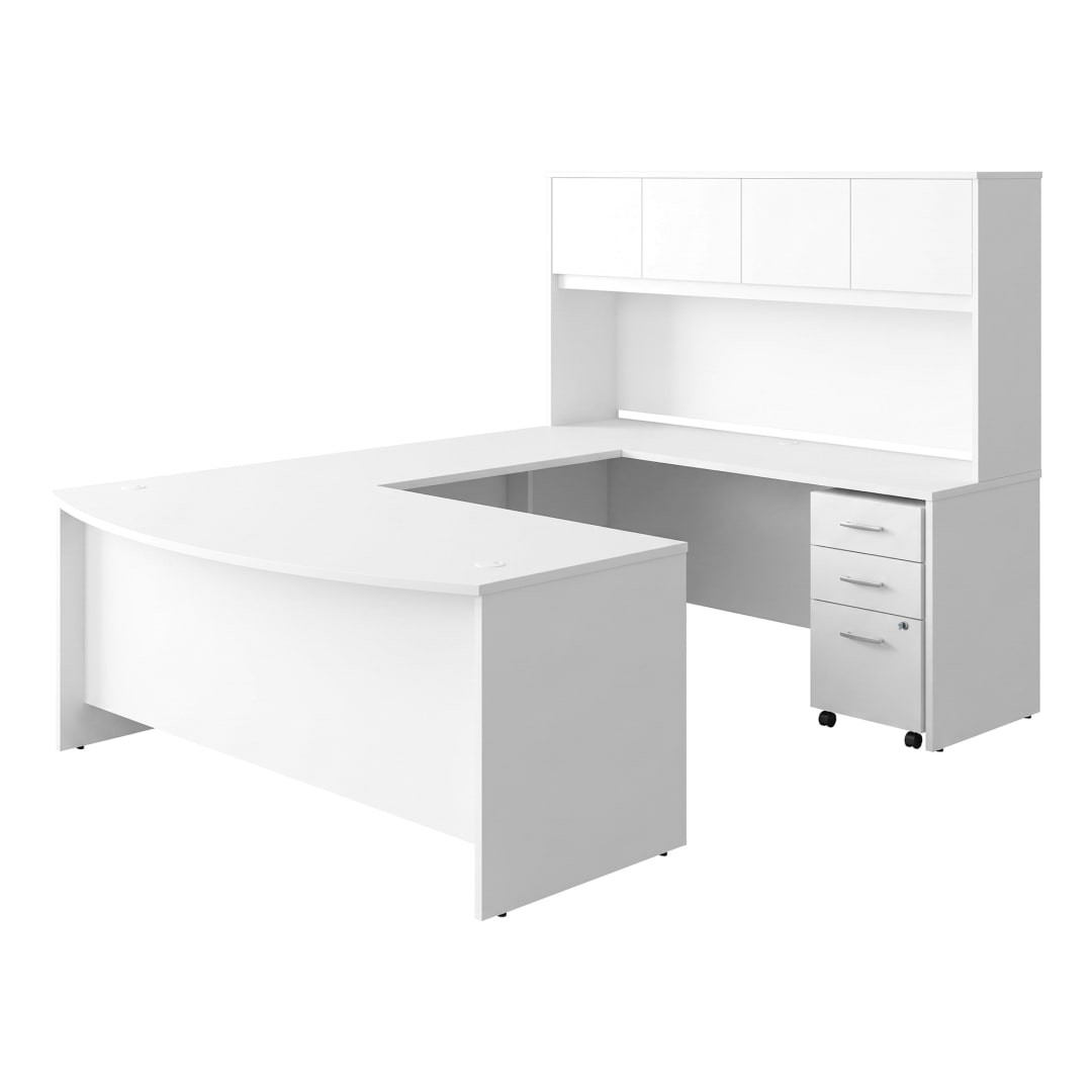 Cornerstone 72"W x 101"D Executive U Workstation with Hutch and 3-Drawer Mobile Pedestal, White