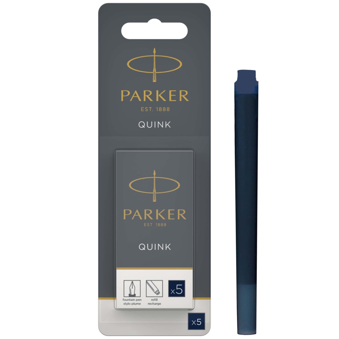 Parker Fountain Pen Ink Refill Cartridges | Long | Blue-Black QUINK Ink | 5 Count