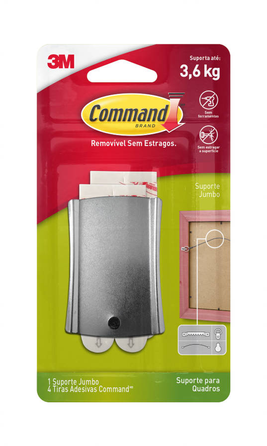 Suporte Adesivo para Quadros 3M™ Command™, Metálico, Jumbo, 1 Unidade
