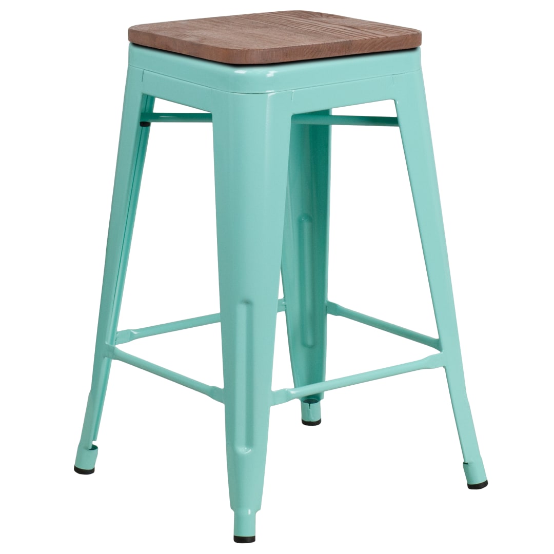 Sinclair 24" High Backless Mint Green Counter Height Stool with Square Wood Seat