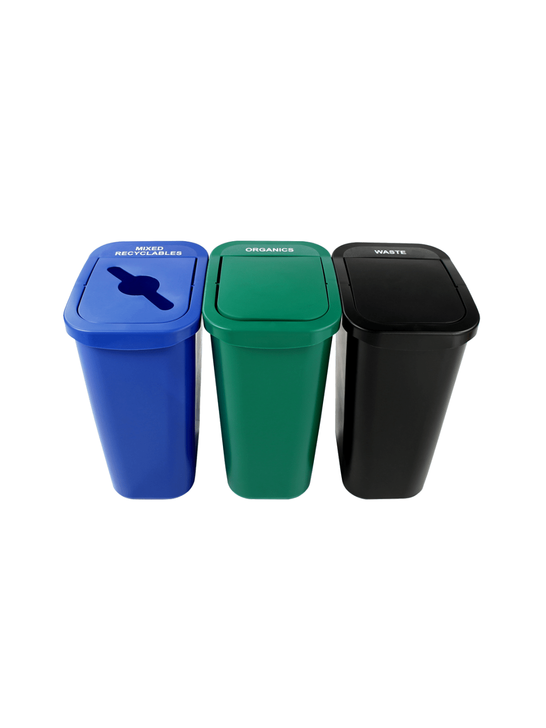  BILLI BOX - Triple - Kit - 10 G - Mixed Recyclables-Organics-Waste - Mixed-Swing-Swing - Blue-Green-Black