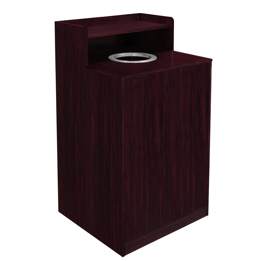 Dell Commercial Grade Trash Receptacle Enclosure for 32 Gallon Trash Cans with 8" Drop Hole and Upper Tray Shelf in Mahogany