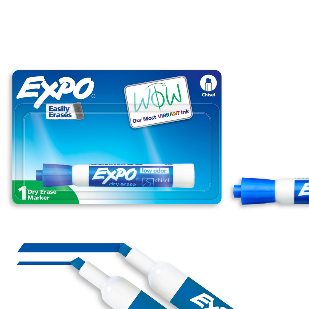 EXPO Dry Erase Markers, Low Odor Ink, Blue, Chisel Tip, 1 Count