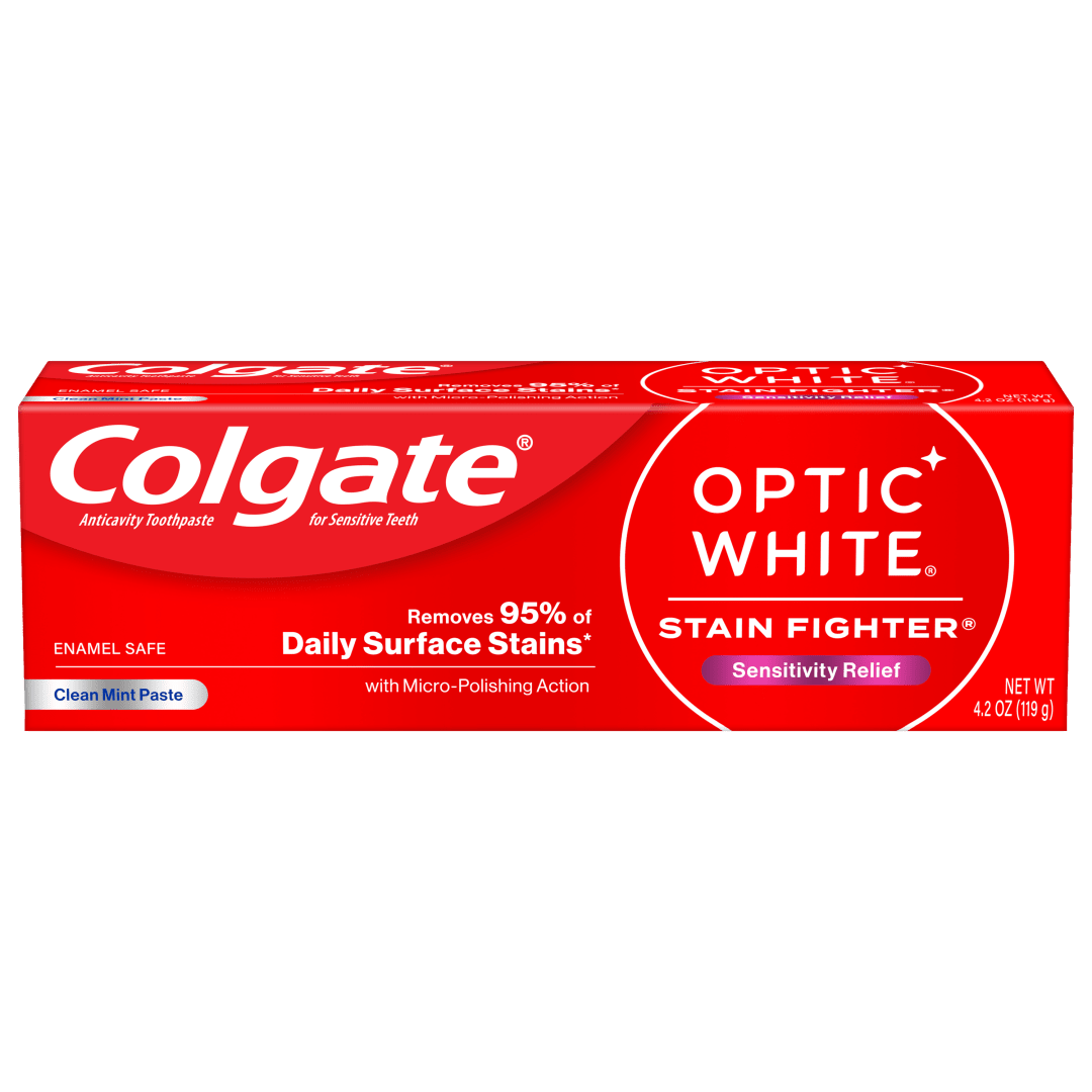 Colgate Optic White Stain Fighter Sensitivity Relief Whitening Toothpaste, Clean Mint Paste