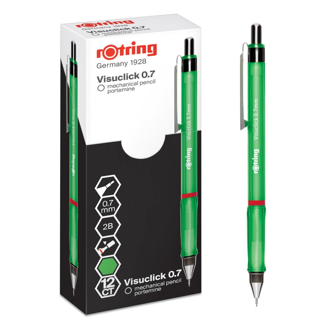 rOtring Visuclick Mechanical Pencil | 0.7 mm | 2B Lead | Lively Green Barrel | 12 Count
