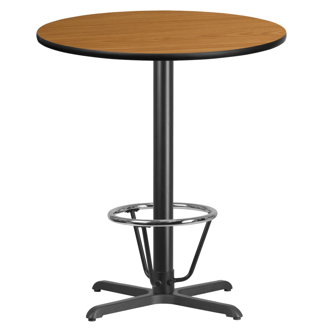 Stiles 36'' Round Natural Laminate Table Top with 30'' x 30'' Bar Height Table Base and Foot Ring