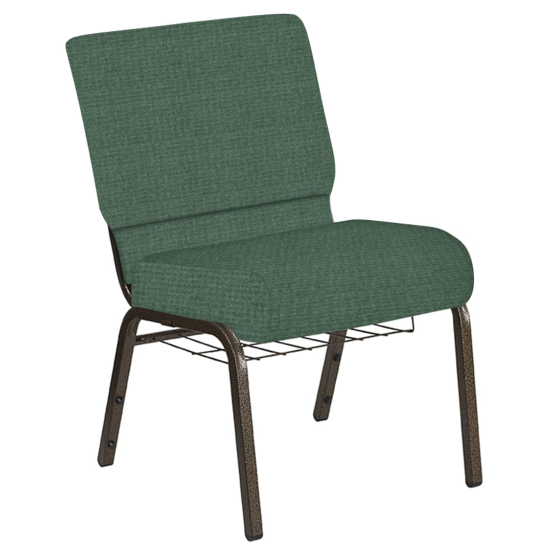 Embroidered 21''W Church Chair in Interweave Aspen Fabric with Book Rack - Gold Vein Frame