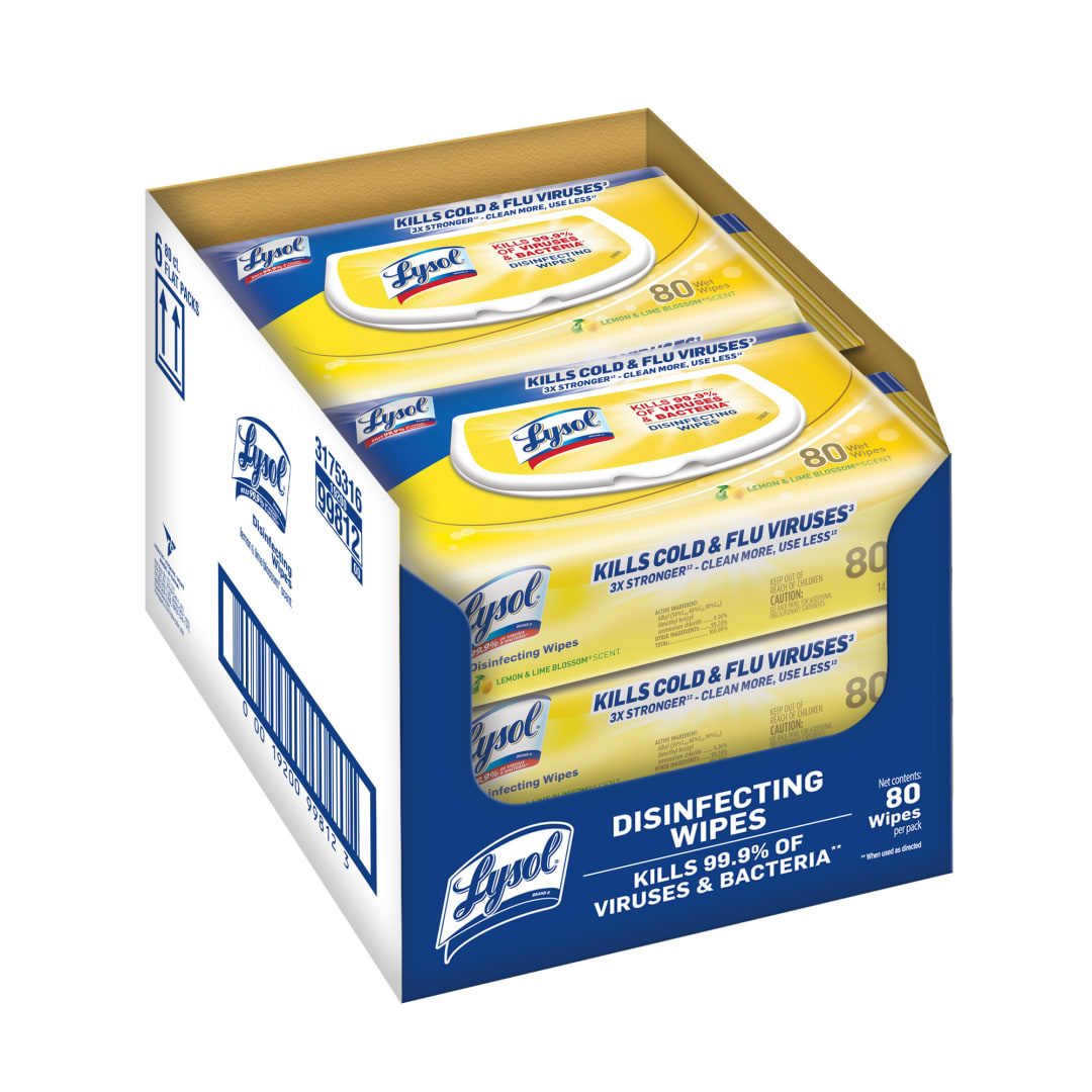 LYSOL® Disinfecting Wipes - Lemon & Lime Blossom® Flatpack Tear Away Shipper - 6/80 ct.