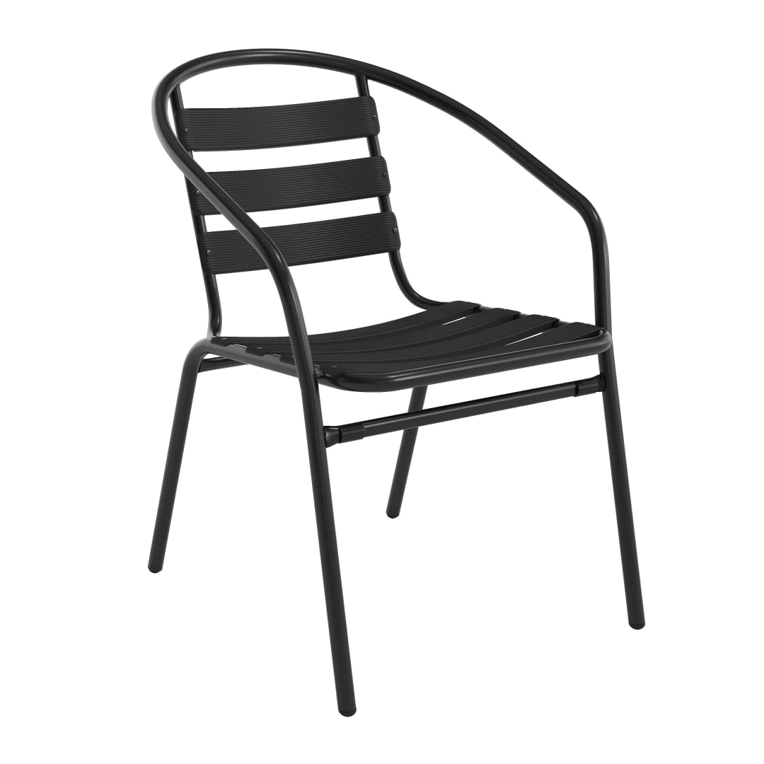Lila Black Metal Restaurant Stack Chair with Aluminum Slats