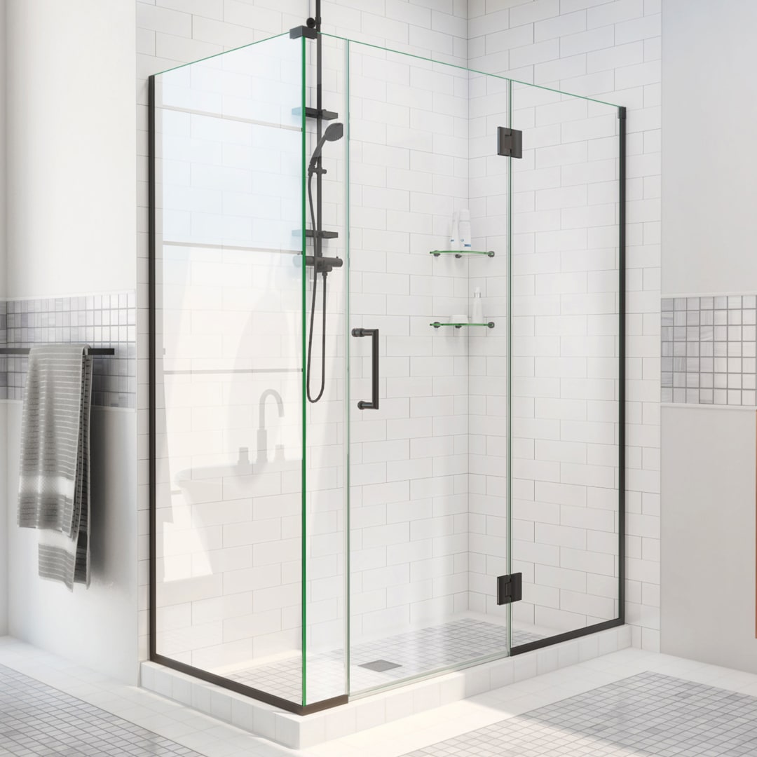 DreamLine Unidoor-X 57 1/2 inch W x 30 3/8 inch D x 72 inch H Frameless Hinged Shower Enclosure in Matte Black