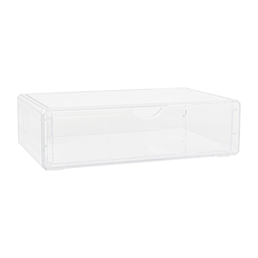 Brody Plastic Stackable Office Desktop Organizer Box with Drawer, 12.75" x 7.75"