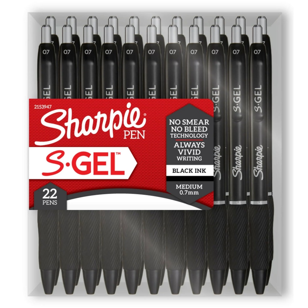 Sharpie® S-Gel, Gel Pens, Medium Point (0.7mm), Black Ink Gel Pen, 22 Count