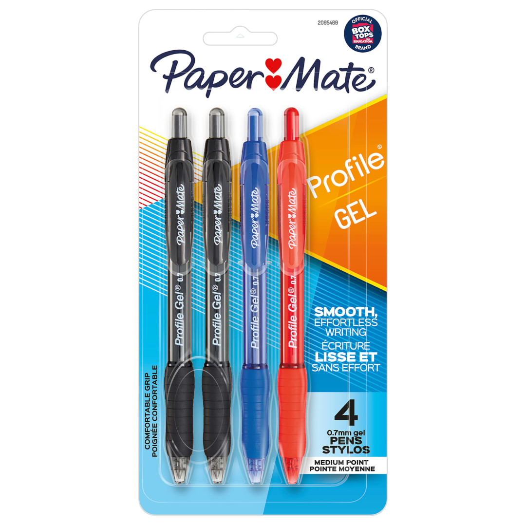 Paper Mate® Gel Pen, Profile Retractable Pen, 0.7mm, Assorted, 4 Count