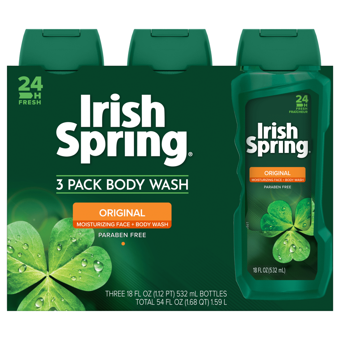 Irish Spring Original Face & Body Wash, Moisturizing Body Wash Washes Away Bacteria - 18 fluid ounce, 3 pack