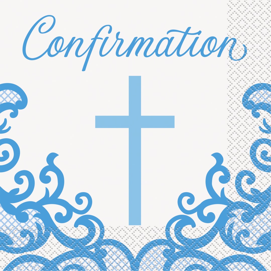 Fancy Blue Cross Confirmation Luncheon Napkins, 16ct