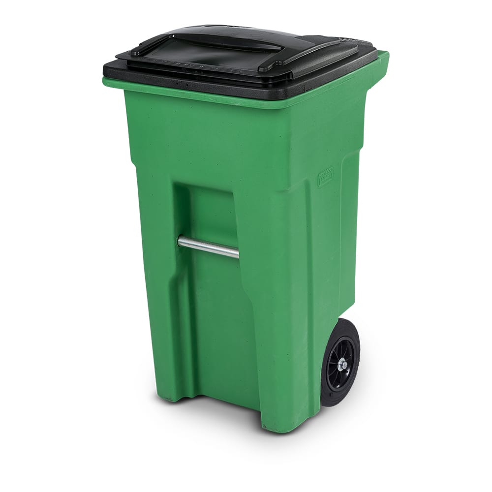 32 Gal. Lime Green Organics Trash Can with Two Wheels and Black Lid