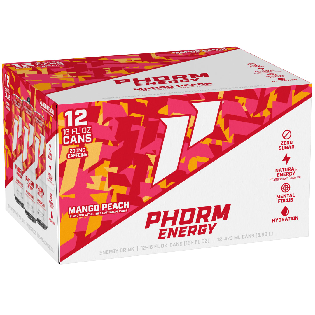 Phorm Energy Mango Peach 12x16 oz Can Suitcase CARRIER - With Perf