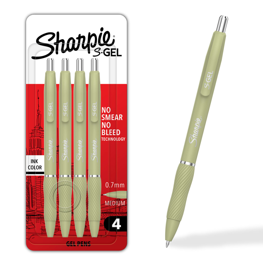 Sharpie S-Gel, Gel Pens, Medium Point (0.7mm), Lime Barrel, Black Ink, 4 Count