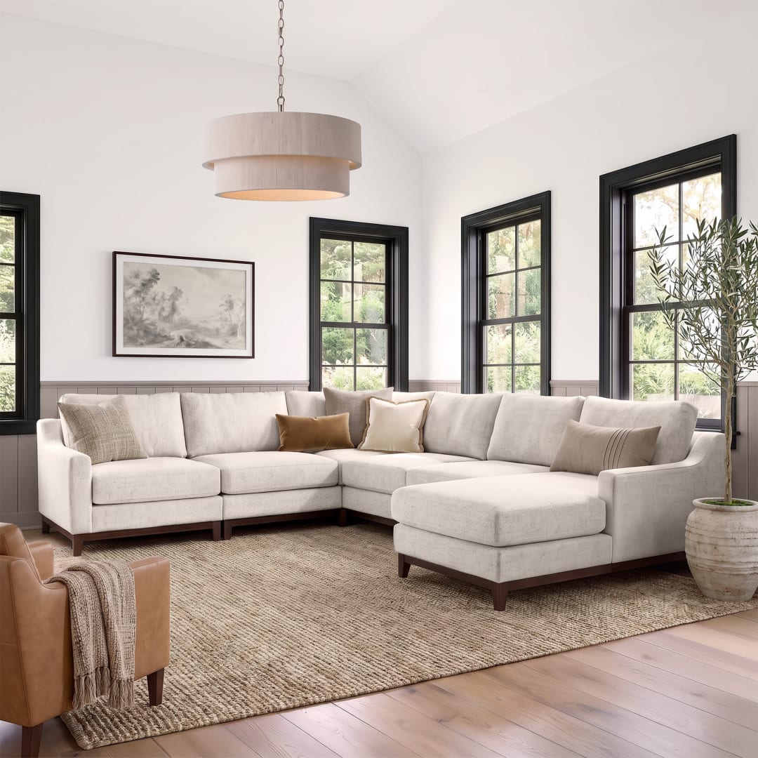 Bedford 5-Piece Modular Sectional Set, Double Center Seat, Right Facing Chaise, Corner Unit, Center Unit, Left Facing Unit, Ivory