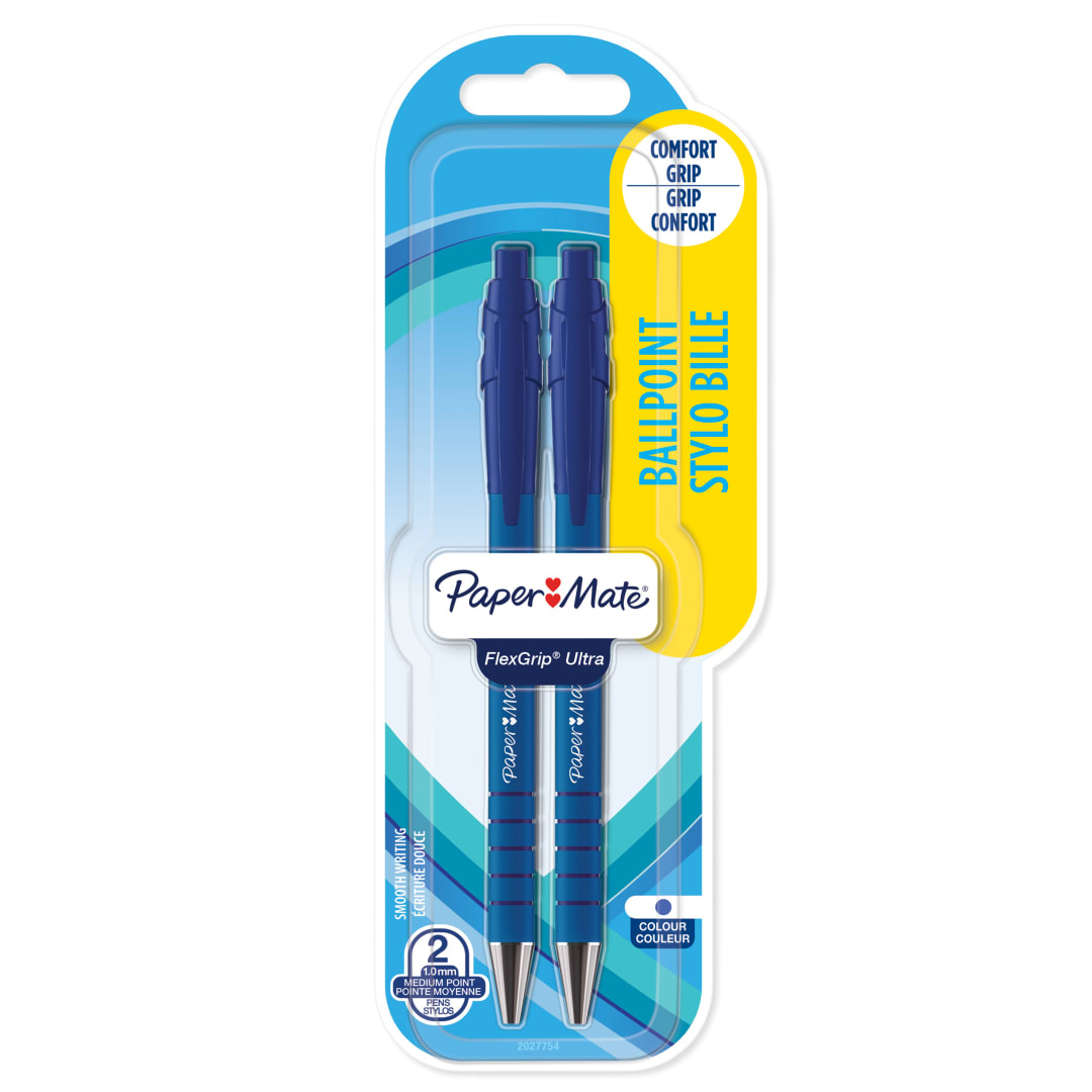 Paper Mate Flexgrip Ultra bolígrafo retráctil | punta mediana (1,0 mm) | azul | paquete de 2