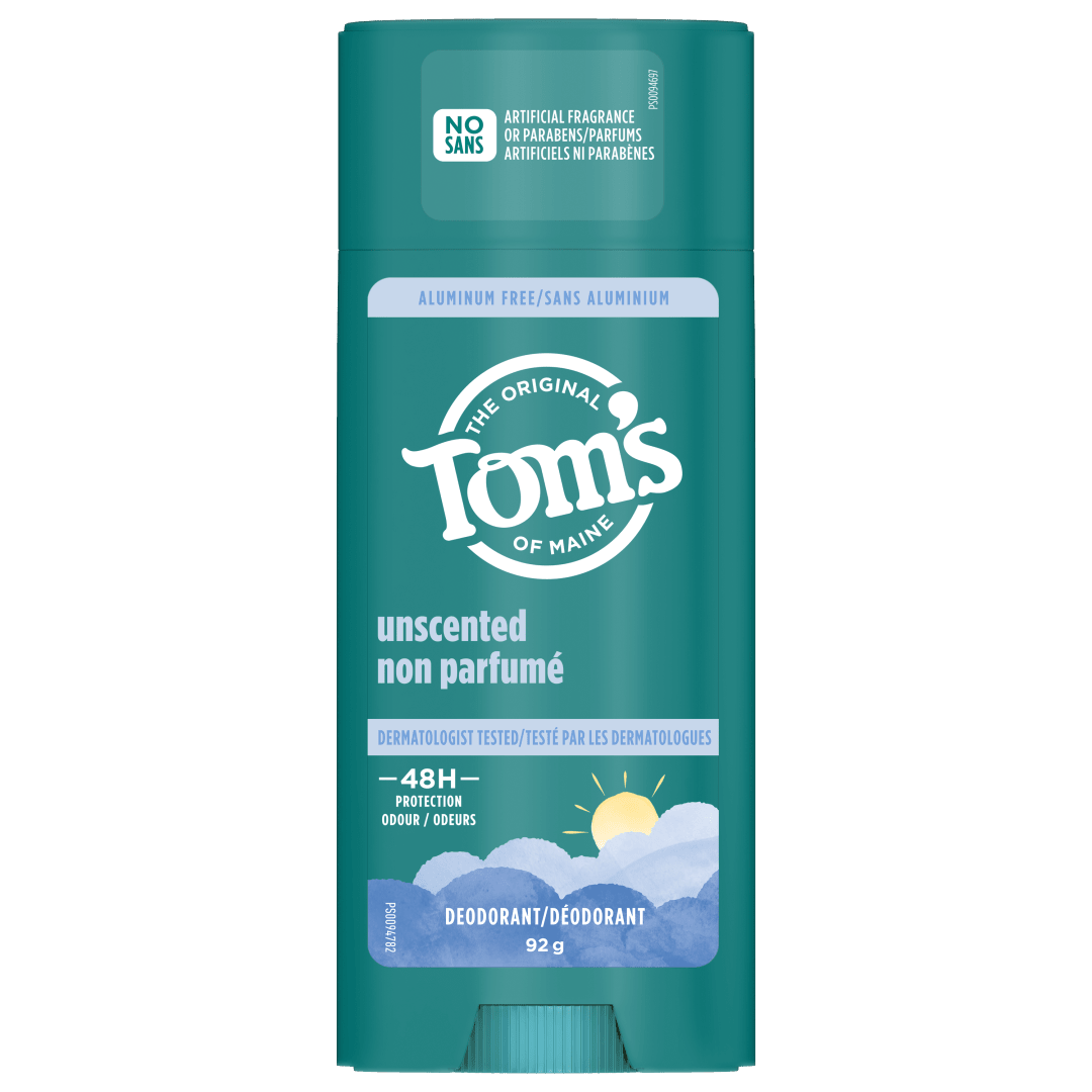 Déodorant naturel Tom’s of Maine Non parfumé pour hommes et femmes, Sans aluminium, Sans parfums artificiels, Sans colorants ni agents de conservation, Sans bicarbonate de soude, Protection de 48 heures contre les odeurs, 92 g
