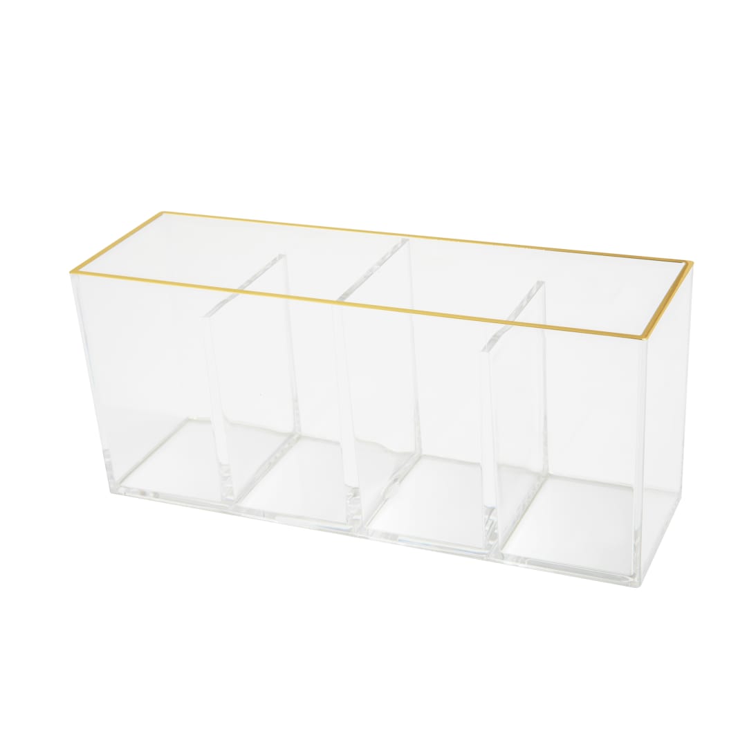 Kerry Plastic 4 Compartment Pen Holder Office Desktop Organizer with Gold Trim