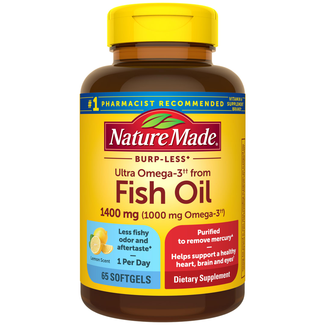 Nature Made Burp Less Ultra Omega 3 Fish Oil 1400 mg, Fish Oil Supplements Twin Pack, Omega 3 Supplement for Healthy Heart, Brain and Eyes Support, One Per Day, 130 Softgels